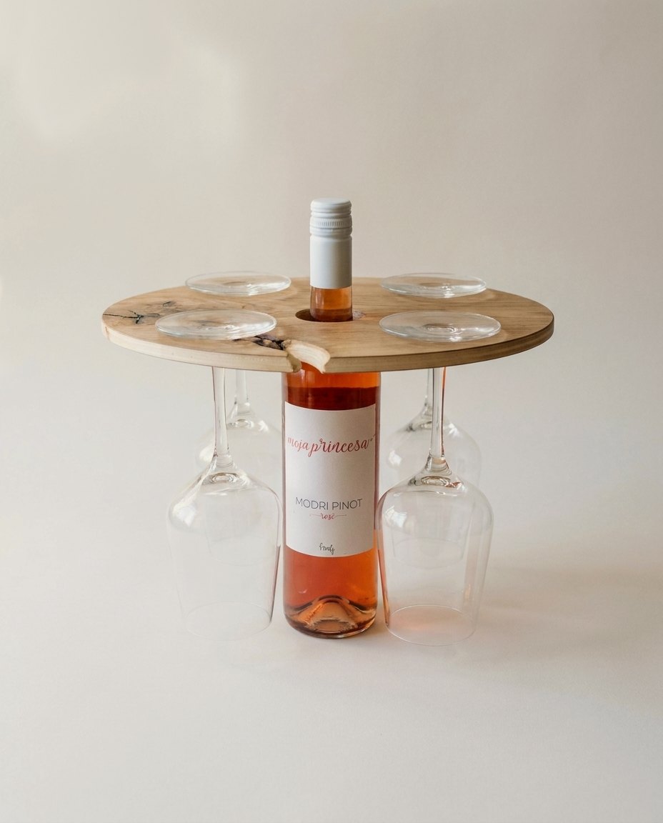 Stojalo za vino in štiri kozarce